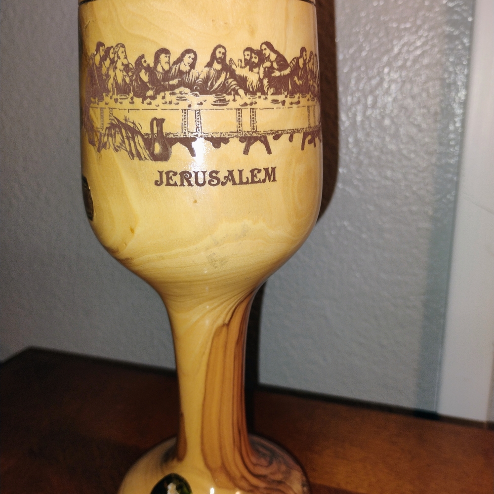 Jerusalem Wooden Goblet with Last Supper Design